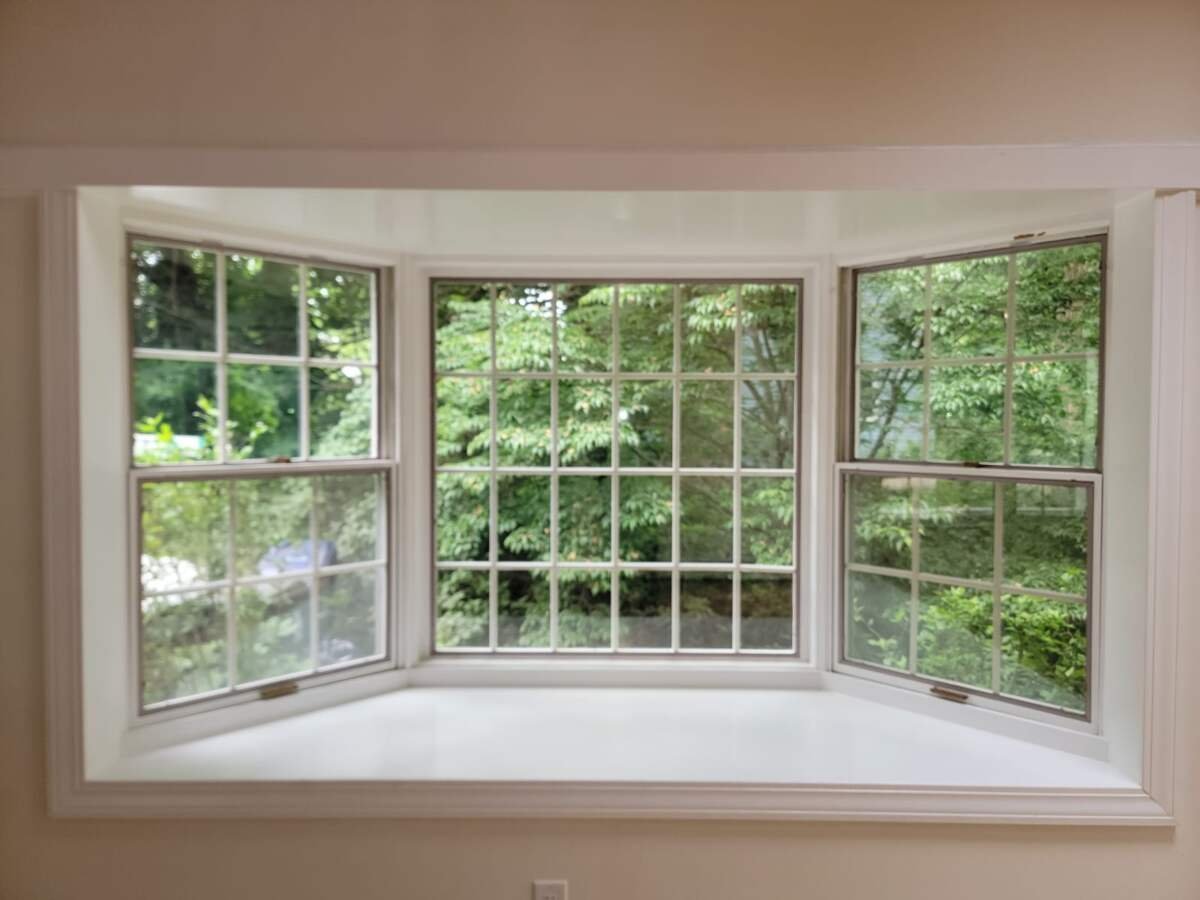 Sparkling clean bay window after cleaning